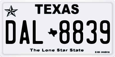 TX license plate DAL8839