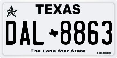 TX license plate DAL8863