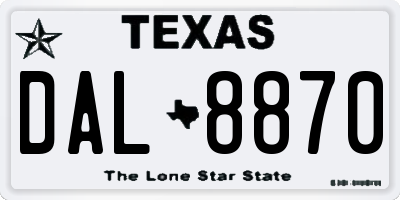 TX license plate DAL8870