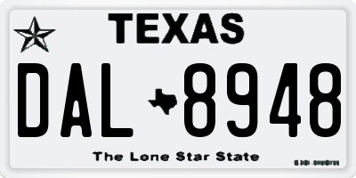 TX license plate DAL8948