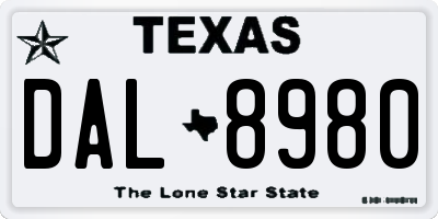 TX license plate DAL8980