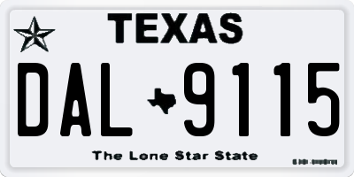 TX license plate DAL9115