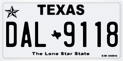 TX license plate DAL9118