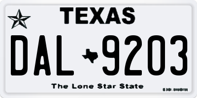 TX license plate DAL9203