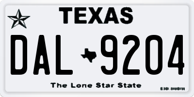 TX license plate DAL9204