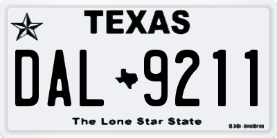 TX license plate DAL9211
