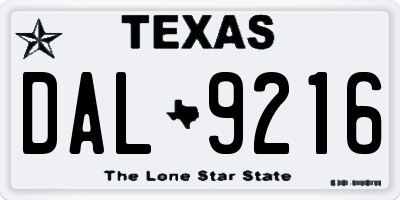 TX license plate DAL9216