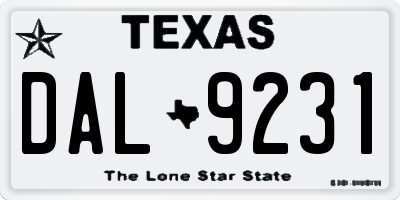TX license plate DAL9231