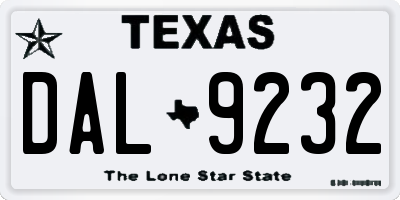 TX license plate DAL9232