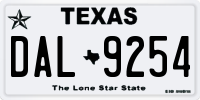 TX license plate DAL9254