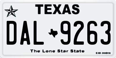 TX license plate DAL9263