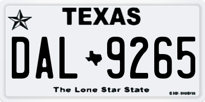TX license plate DAL9265