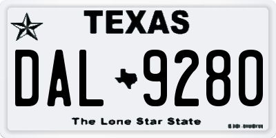 TX license plate DAL9280