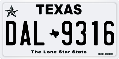 TX license plate DAL9316
