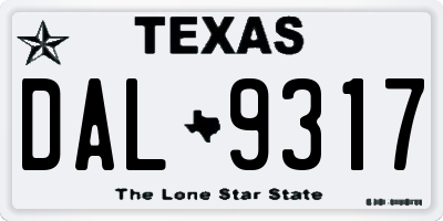 TX license plate DAL9317