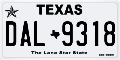 TX license plate DAL9318