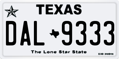 TX license plate DAL9333