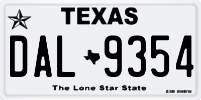 TX license plate DAL9354