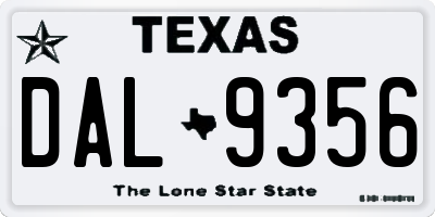 TX license plate DAL9356