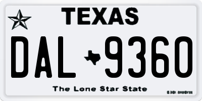 TX license plate DAL9360