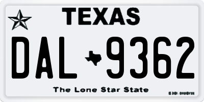 TX license plate DAL9362