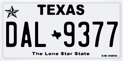 TX license plate DAL9377