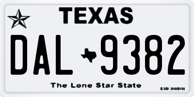 TX license plate DAL9382