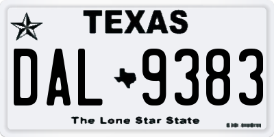 TX license plate DAL9383