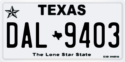 TX license plate DAL9403