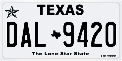 TX license plate DAL9420