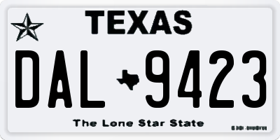 TX license plate DAL9423