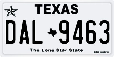 TX license plate DAL9463