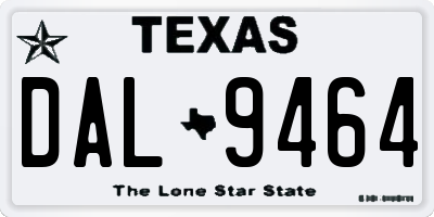 TX license plate DAL9464