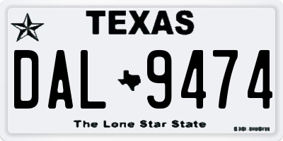 TX license plate DAL9474