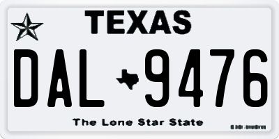 TX license plate DAL9476