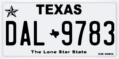 TX license plate DAL9783