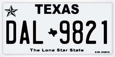 TX license plate DAL9821