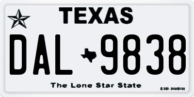 TX license plate DAL9838