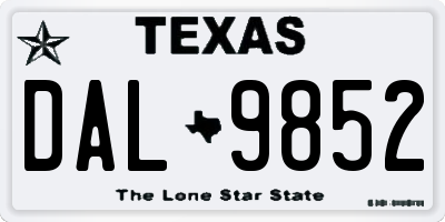TX license plate DAL9852