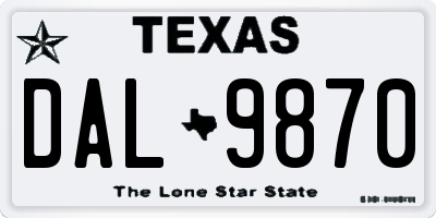 TX license plate DAL9870