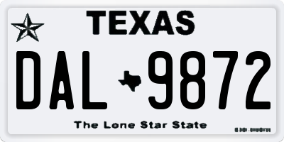 TX license plate DAL9872