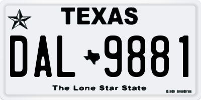 TX license plate DAL9881