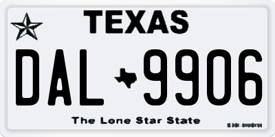 TX license plate DAL9906