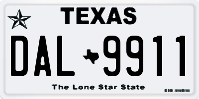 TX license plate DAL9911