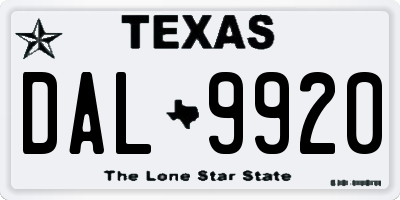 TX license plate DAL9920