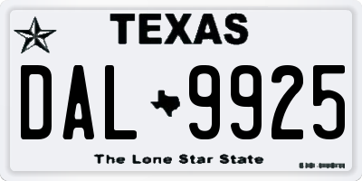 TX license plate DAL9925