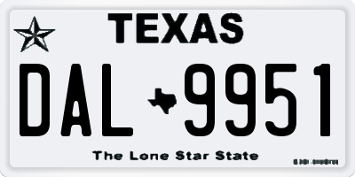 TX license plate DAL9951