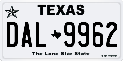 TX license plate DAL9962