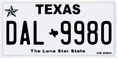 TX license plate DAL9980