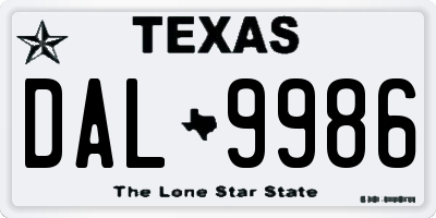 TX license plate DAL9986